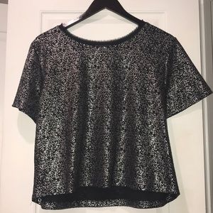 metallic silver and black short sleeve top